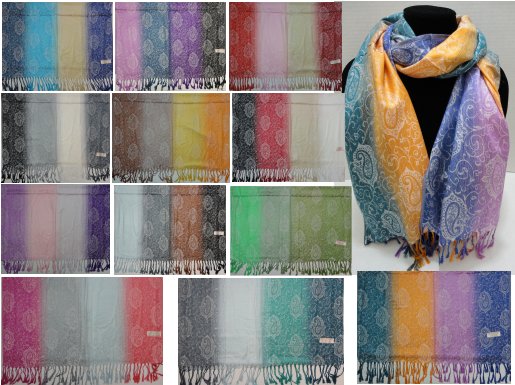 Fashion PASHMINA with Fringe [4 Color Fade/Small Paisley]